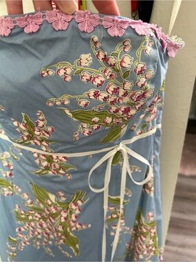 Blue Floral Strapless Sundress with Lace pink Trim